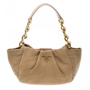 Pre Owned Prada Beige Leather Shoulder Bag