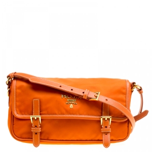 Pre Owned Prada Orange Nylon Crossbody Bag