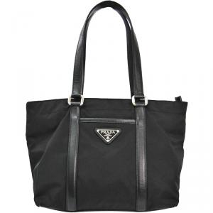 Pre Owned Prada Black Tessuto Nylon and Saffiano Leather Tote