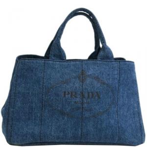 Pre Owned Prada Blue Denim Tote
