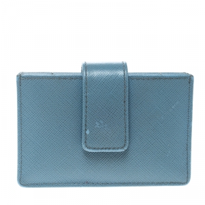 Pre Owned Prada Powder Blue Saffiano Oro Leather Accordion Card Holder