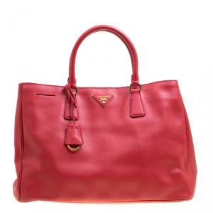 Pre Owned Prada Red Saffiano Lux Leather Large Tote