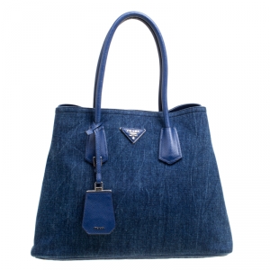 Pre Owned Prada Blue Denim Double Handle Tote