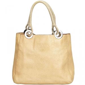 Pre Owned Prada Beige Leather Tote Bag