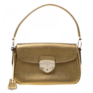 Pre Owned Prada Bronze Saffiano Lux 1 Leather Shoulder Bag