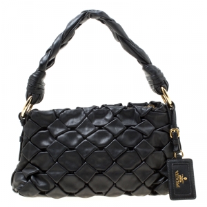 Pre Owned Prada Black Woven Nappa B Leather Shoulder Bag