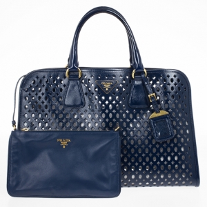Pre Owned Prada Cut-out Saffiano Fori Laser Handbag With Pochette 