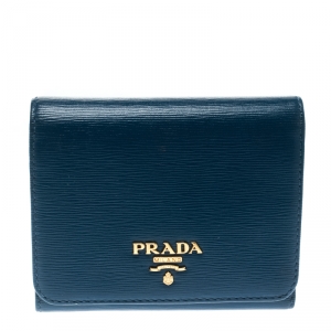Pre Owned Prada Blue Leather Trifold Wallet