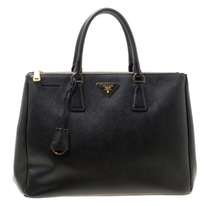 Pre Owned Prada Black Saffiano Lux Leather Large Double Zip Tote
