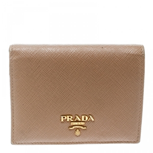 Pre Owned Prada Light Brown Saffiano Lux Leather Bifold Wallet