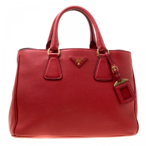 Pre Owned Prada Red Grain Leather Medium Tote
