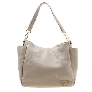 Pre Owned Prada Beige Leather Side Pocket Hobo