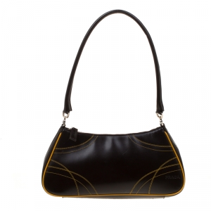 Pre Owned Prada Dark Brown/Yellow Leather Shoulder Bag