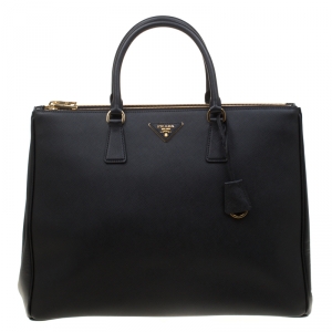 Pre Owned Prada Black Saffiano Lux Leather Executive Double Zip Top Handle Bag