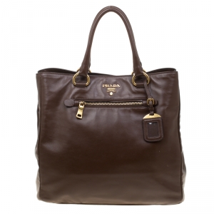 Pre Owned Prada Brown Leather Top Handle Bag