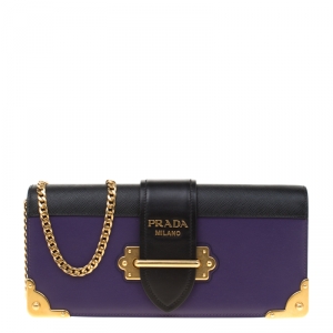 Prada Purple/Black City Calf and Saffiano Leather Cahier Chain Clutch 