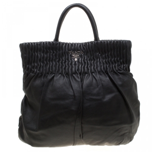 Pre Owned Prada Black Leather Hobo