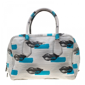 Pre Owned Prada Daino Leather Saint Lip Bauletto Bag