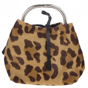 Pre Owned Prada Leopard Print Pony Hair Wristlet Evening Bag 