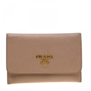 Pre Owned Prada Beige Leather Snap Wallet