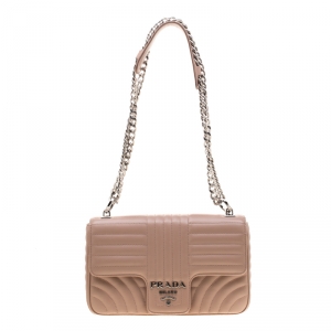 Pre Owned Prada Dark Beige Diagramme Leather Flap Crossbody Bag 