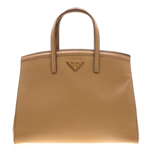 Pre Owned Prada Beige Saffiano Vernice Leather  BN2535 Tote