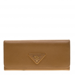 Pre Owned Prada Caramel Saffiano Leather Continental Wallet