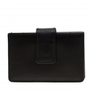 Pre Owned Prada Black Saffiano Oro Leather Accordion Card Holder
