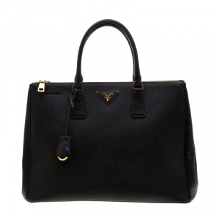 Pre Owned Prada Black Saffiano Lux Leather Large Double Zip Tote