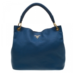 Pre Owned Prada Blue Leather Cervo Hobo