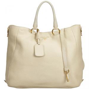 Pre Owned Prada Brown Vitello Daino Leather Tote Bag