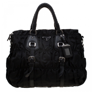 Pre Owned Prada Black Gaufre Nylon Tote