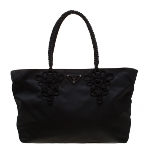 Pre Owned Prada Black Nylon Braided Handle Tote