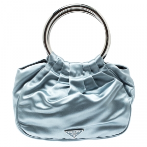 Pre Owned Prada Light Blue Satin Double Circle Micro Bag