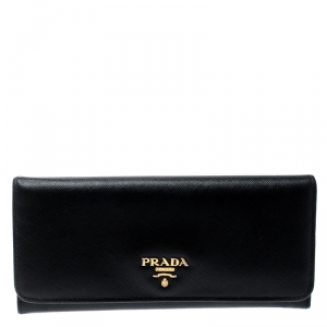 Pre Owned Prada Black Saffiano Leather Continental Wallet