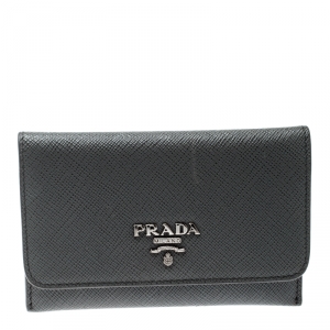 Pre Owned Prada Grey Saffiano Leather Card Holder