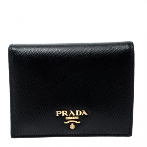 Pre Owned Prada Black Saffiano Metal Bifold Wallet