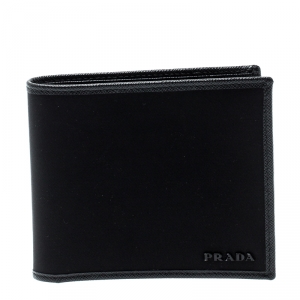 Pre Owned Prada Black Nylon and Leather Bifold Wallet