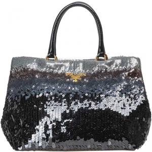 Pre Owned Prada Black Sequined Tote Bag