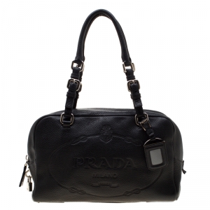 Pre Owned Prada Black Leather Bauletto Bag