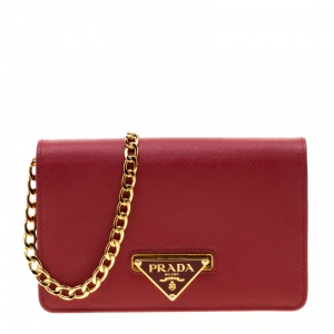 Pre Owned Prada Red Saffiano Cross Body Convertible Clutch