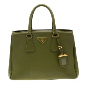Pre Owned Prada Green Saffiano Lux Leather Parabole Tote