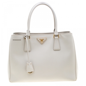 Pre Owned Prada White Saffiano Leather Small Tote