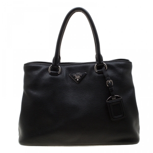 Pre Owned Prada Black Leather Medium Tote Bag