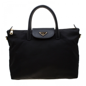 Pre Owned Prada Black Nylon And Saffiano Leather Tote
