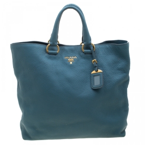 Pre Owned Prada Pale Blue Leather Vitello Daino Tote 