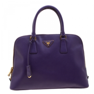Pre Owned Prada Purple Saffiano Lux Leather Medium Promenade Tote