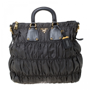 Pre Owned Prada Grey Tessuto Gaufre Nylon and Leather Tote 
