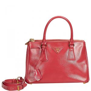 Pre Owned Prada Red Saffiano Leather Galleria Satchel Bag