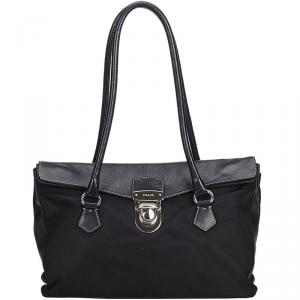 Pre Owned Prada Black Nylon And Leather Shoulder Bag